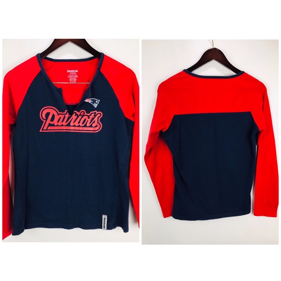 NFL Patriots Raglan long Sleeve Tshirt Sz L Reebok - Picture 1 of 8
